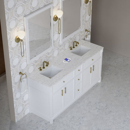 James Martin - Bellshire 72" Double Vanity, Bright White w/ 3 CM Eternal Jasmine Pearl Silestone Top w/FreePower Wireless Charger - 660-V72-BW-FEJP view 7