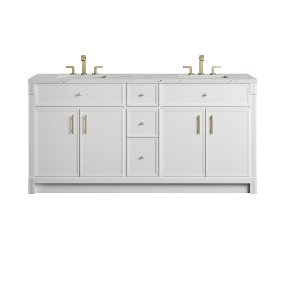 James Martin - Bellshire 72" Double Vanity, Bright White w/ 3 CM Ethereal Noctis Silestone Top - 660-V72-BW-3ENC view 1