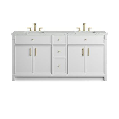 James Martin - Bellshire 72" Double Vanity, Bright White w/ 3 CM Ethereal Noctis Silestone Top - 660-V72-BW-3ENC view 1