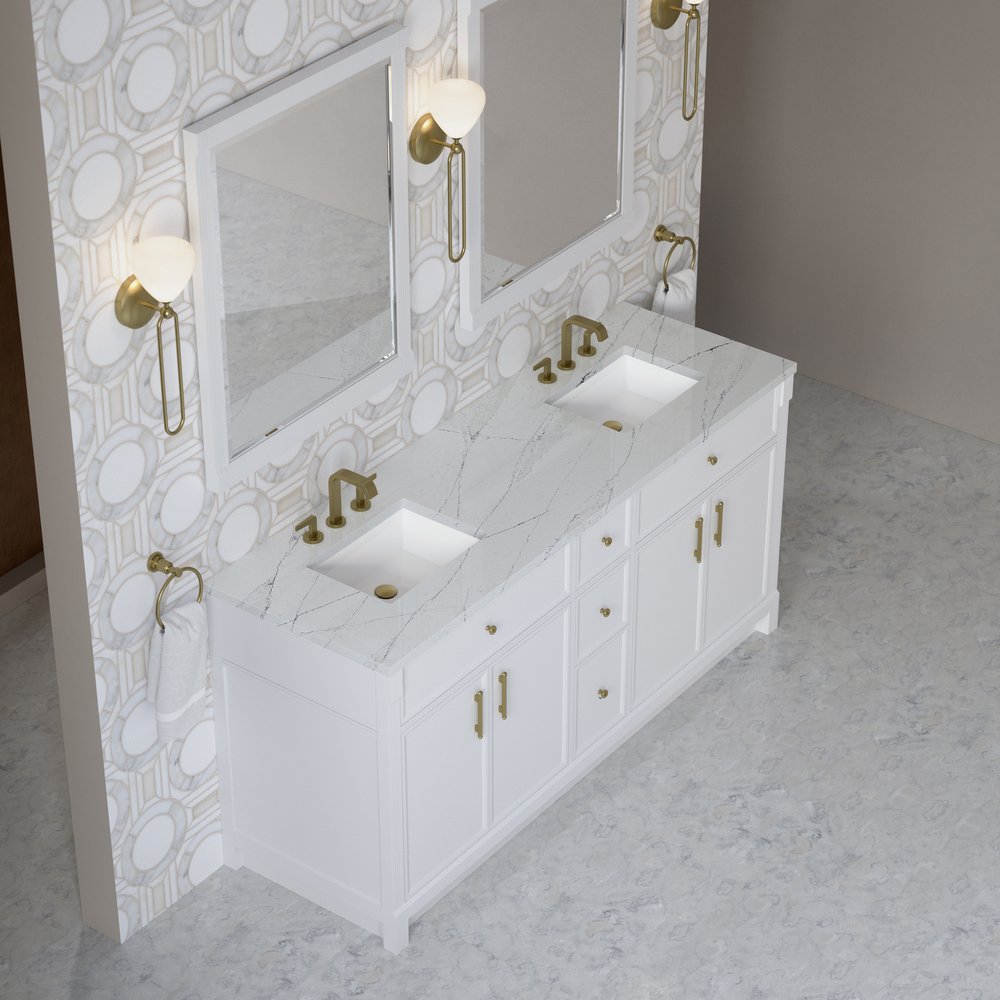 James Martin - Bellshire 72" Double Vanity, Bright White w/ 3 CM Ethereal Noctis Silestone Top - 660-V72-BW-3ENC view 7