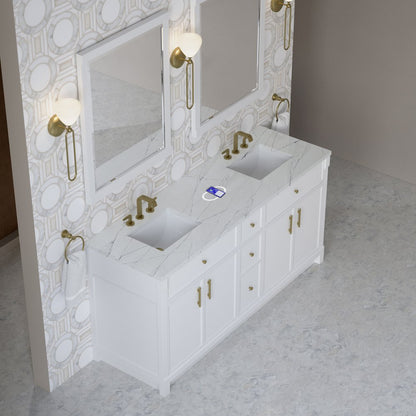 James Martin - Bellshire 72" Double Vanity, Bright White w/ 3 CM Ethereal Noctis Silestone Top w/FreePower Wireless Charger - 660-V72-BW-FENC view 7