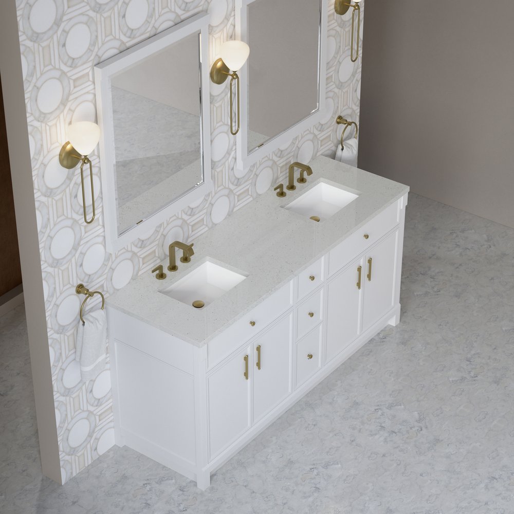 James Martin - Bellshire 72" Double Vanity, Bright White w/ 3 CM Lime Delight Silestone Top - 660-V72-BW-3LDL view 7