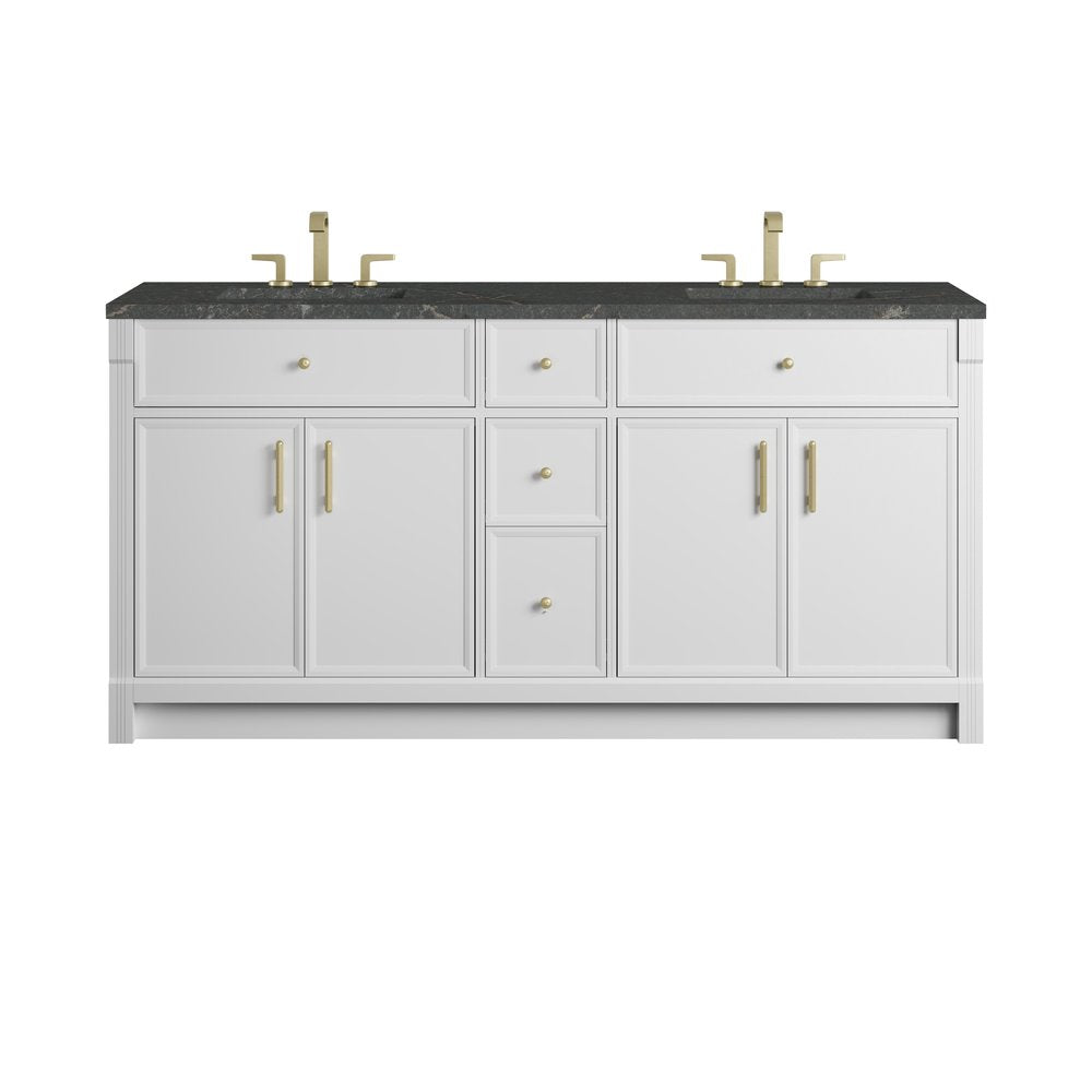 James Martin - Bellshire 72" Double Vanity, Bright White w/ 3 CM Parisien Bleu Silestone Top - 660-V72-BW-3PBL view 1