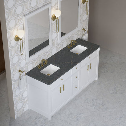 James Martin - Bellshire 72" Double Vanity, Bright White w/ 3 CM Parisien Bleu Silestone Top - 660-V72-BW-3PBL view 4