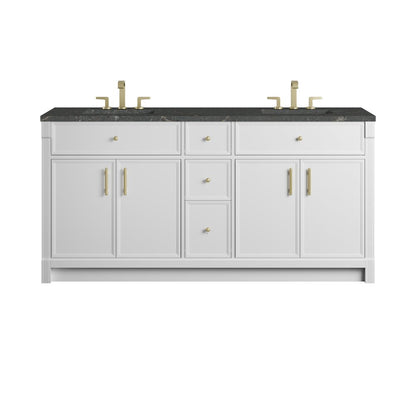 James Martin - Bellshire 72" Double Vanity, Bright White w/ 3 CM Parisien Bleu Silestone Top w/FreePower Wireless Charger - 660-V72-BW-FPBL view 1