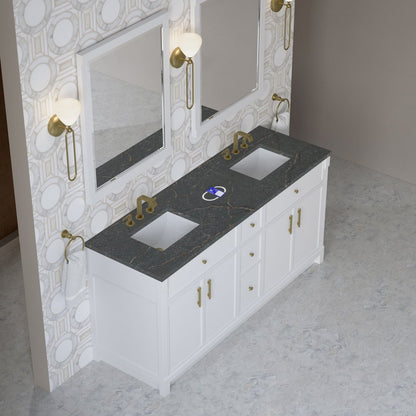 James Martin - Bellshire 72" Double Vanity, Bright White w/ 3 CM Parisien Bleu Silestone Top w/FreePower Wireless Charger - 660-V72-BW-FPBL view 4