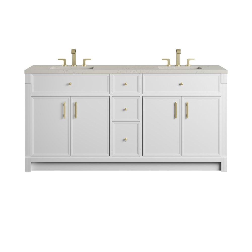 James Martin - Bellshire 72" Double Vanity, Bright White w/ 3 CM Siberian Silestone Top - 660-V72-BW-3SFR view 1