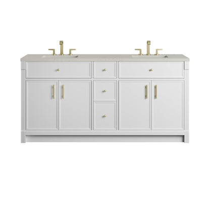James Martin - Bellshire 72" Double Vanity, Bright White w/ 3 CM Siberian Silestone Top - 660-V72-BW-3SFR view 1
