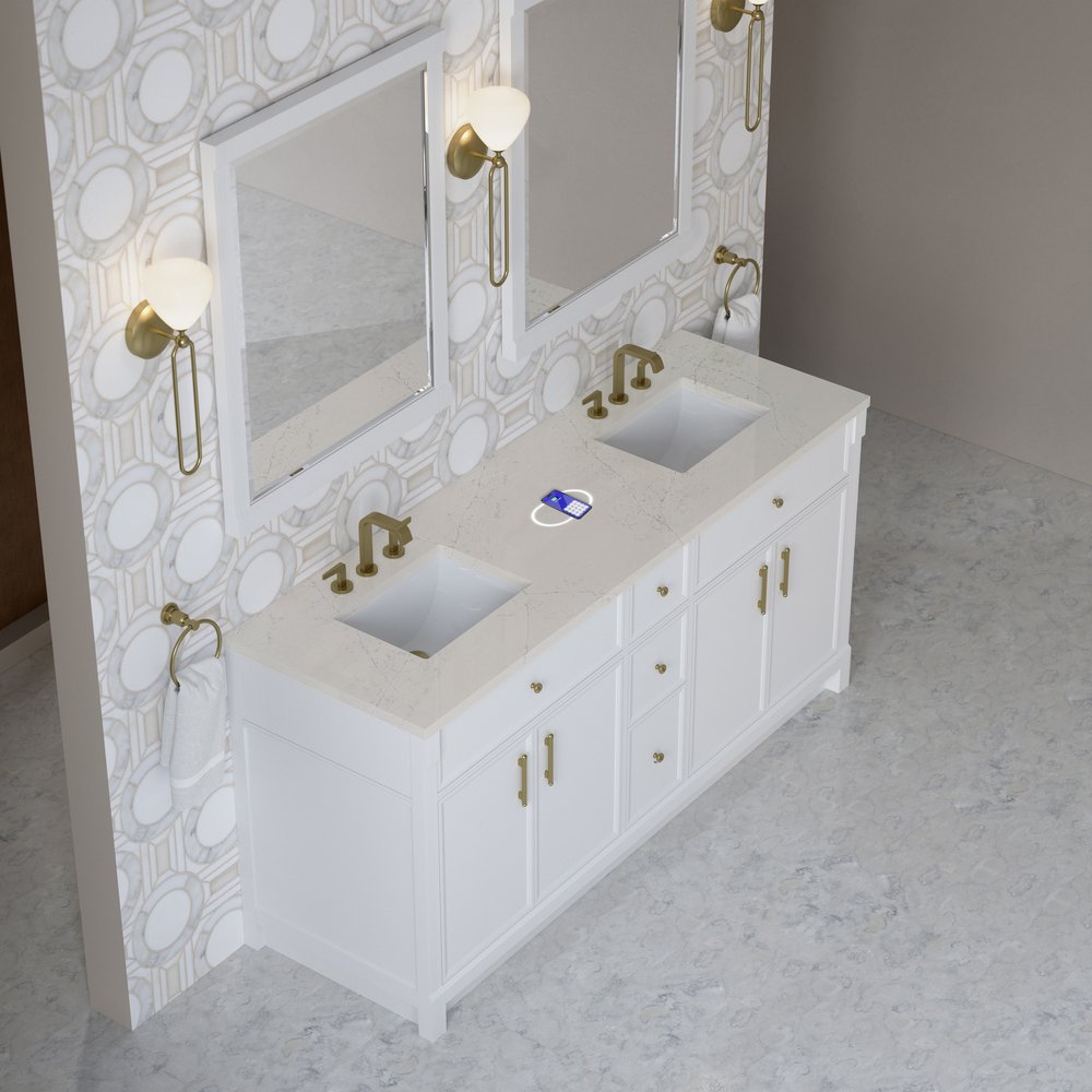 James Martin - Bellshire 72" Double Vanity, Bright White w/ 3 CM Siberian Silestone Top w/FreePower Wireless Charger - 660-V72-BW-FSFR view 4