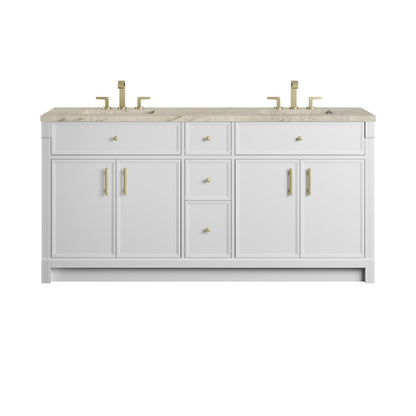 James Martin - Bellshire 72" Double Vanity, Bright White w/ 3 CM Tajnar Eclos Top - 660-V72-BW-3TJR view 1