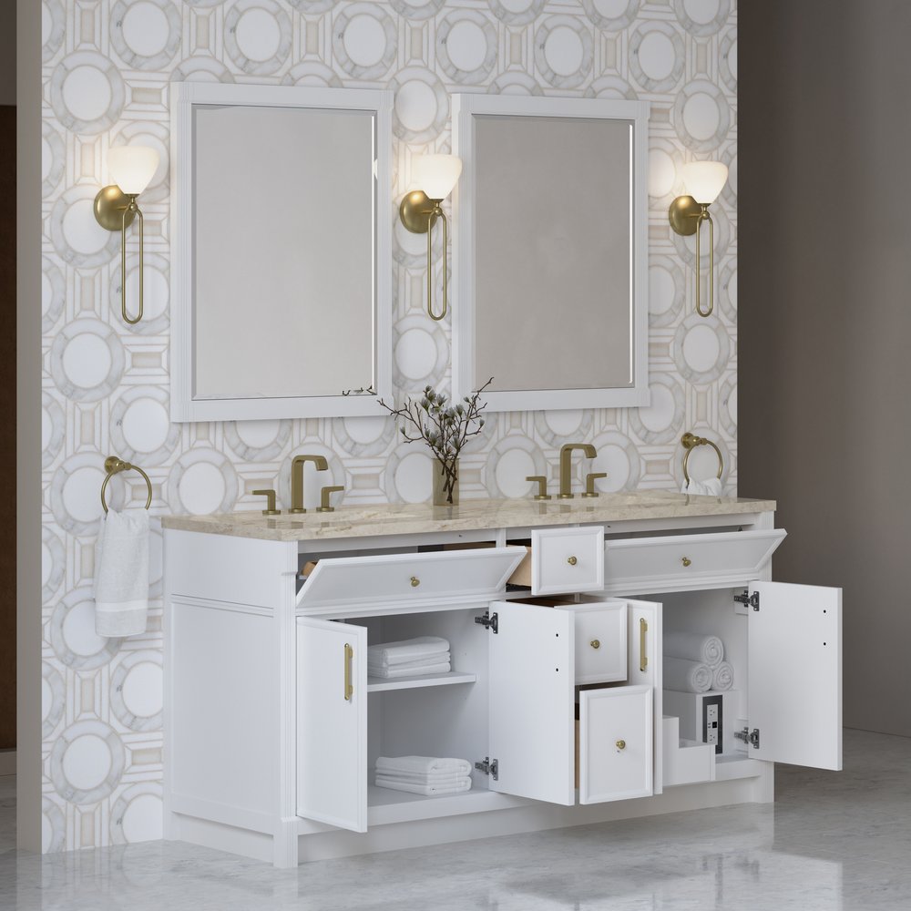James Martin - Bellshire 72" Double Vanity, Bright White w/ 3 CM Tajnar Eclos Top - 660-V72-BW-3TJR view 5