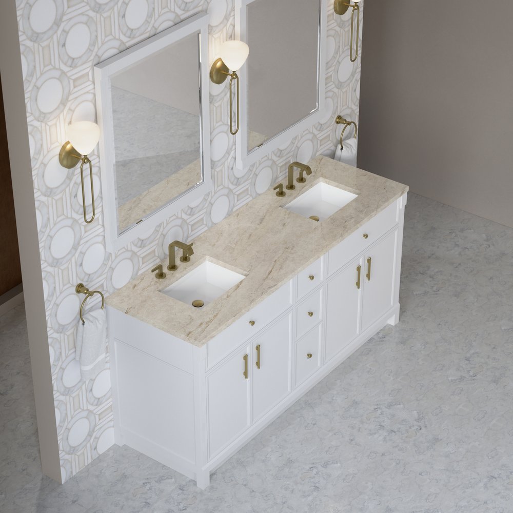 James Martin - Bellshire 72" Double Vanity, Bright White w/ 3 CM Tajnar Eclos Top - 660-V72-BW-3TJR view 7