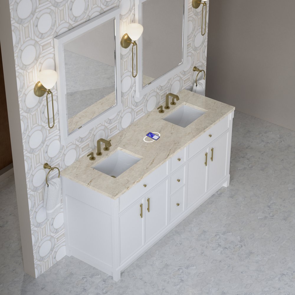 James Martin - Bellshire 72" Double Vanity, Bright White w/ 3 CM Tajnar Eclos Top w/FreePower Wireless Charger - 660-V72-BW-FTJR view 7