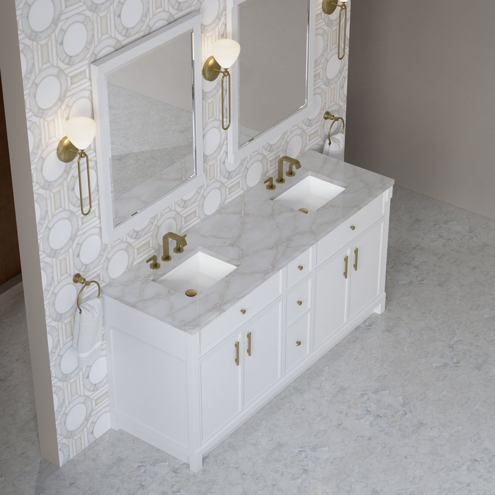 James Martin - Bellshire 72" Double Vanity, Bright White w/ 3 CM Victorian Silver Silestone Top - 660-V72-BW-3VSL view 4