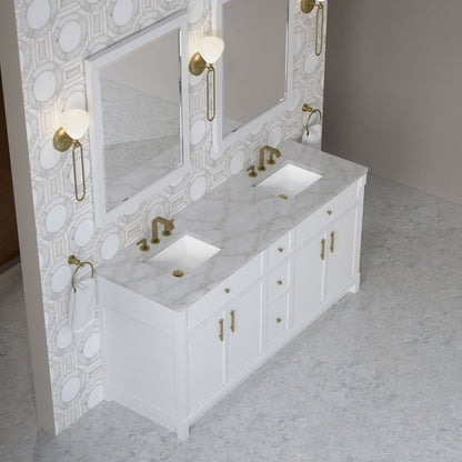 James Martin - Bellshire 72" Double Vanity, Bright White w/ 3 CM Victorian Silver Silestone Top - 660-V72-BW-3VSL view 4