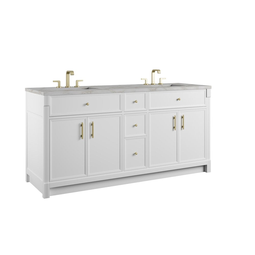 James Martin - Bellshire 72" Double Vanity, Bright White w/ 3 CM Victorian Silver Silestone Top - 660-V72-BW-3VSL view 7