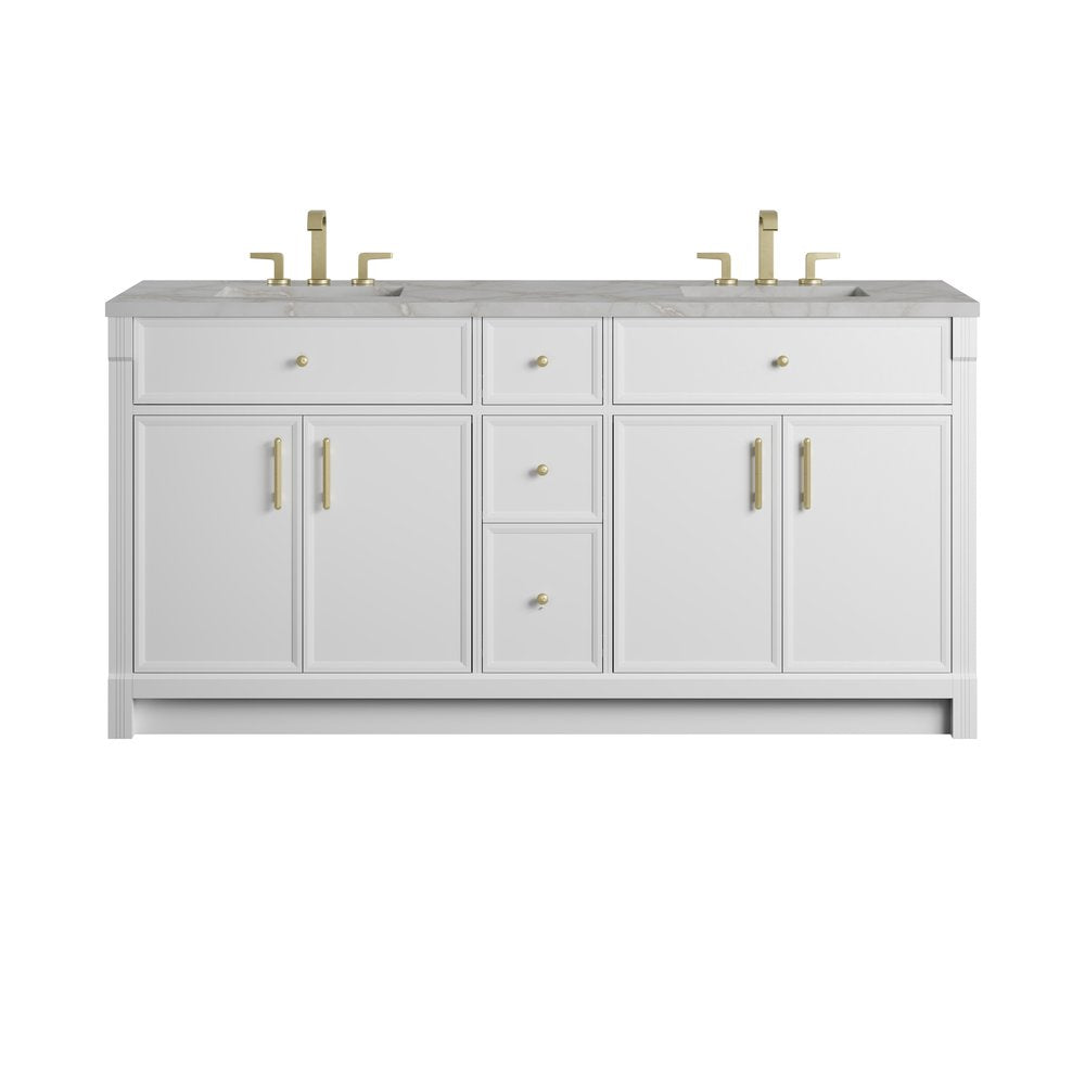 James Martin - Bellshire 72" Double Vanity, Bright White w/ 3 CM Victorian Silver Silestone Top w/FreePower Wireless Charger - 660-V72-BW-FVSL view 1