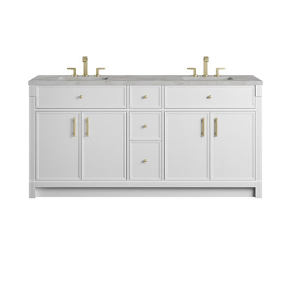 James Martin - Bellshire 72" Double Vanity, Bright White w/ 3 CM Victorian Silver Silestone Top w/FreePower Wireless Charger - 660-V72-BW-FVSL view 1
