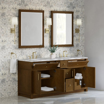 James Martin - Bellshire 72" Double Vanity, Honey Oak w/ 3 CM Carrara Marble Top - 660-V72-HNO-3CAR view 5