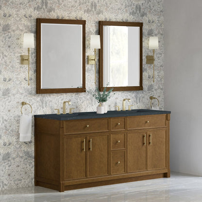 James Martin - Bellshire 72" Double Vanity, Honey Oak w/ 3 CM Charcoal Soapstone Silestone Top - 660-V72-HNO-3CSP view 4