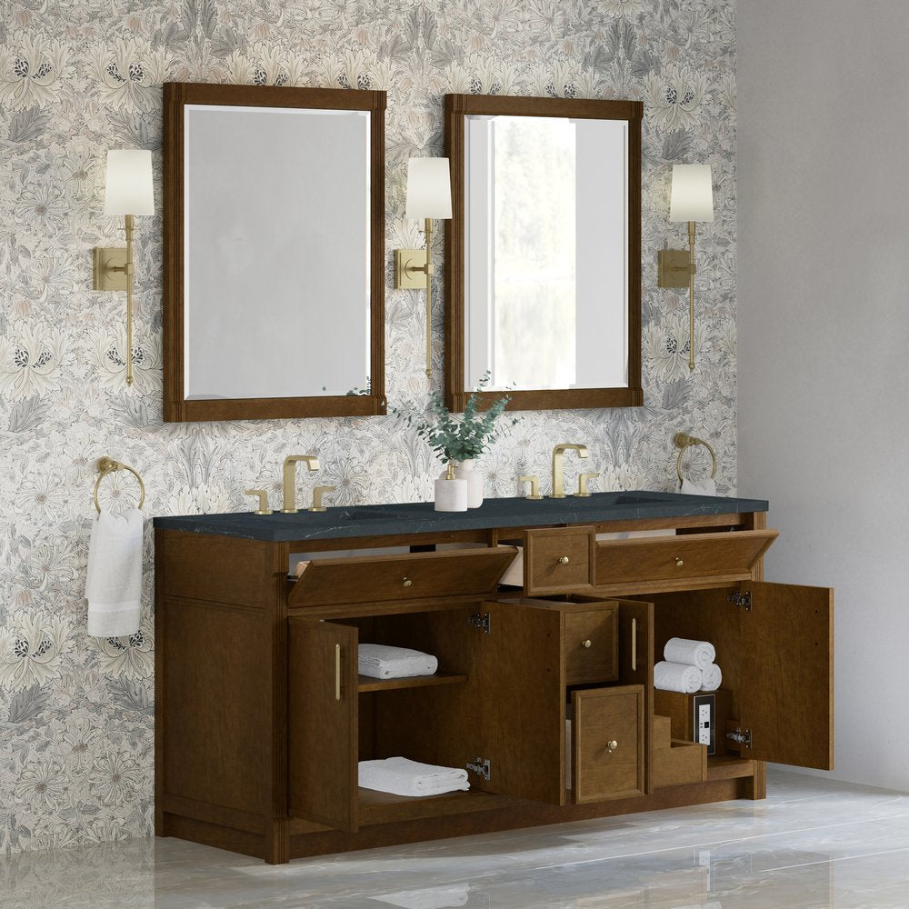 James Martin - Bellshire 72" Double Vanity, Honey Oak w/ 3 CM Charcoal Soapstone Silestone Top - 660-V72-HNO-3CSP view 5