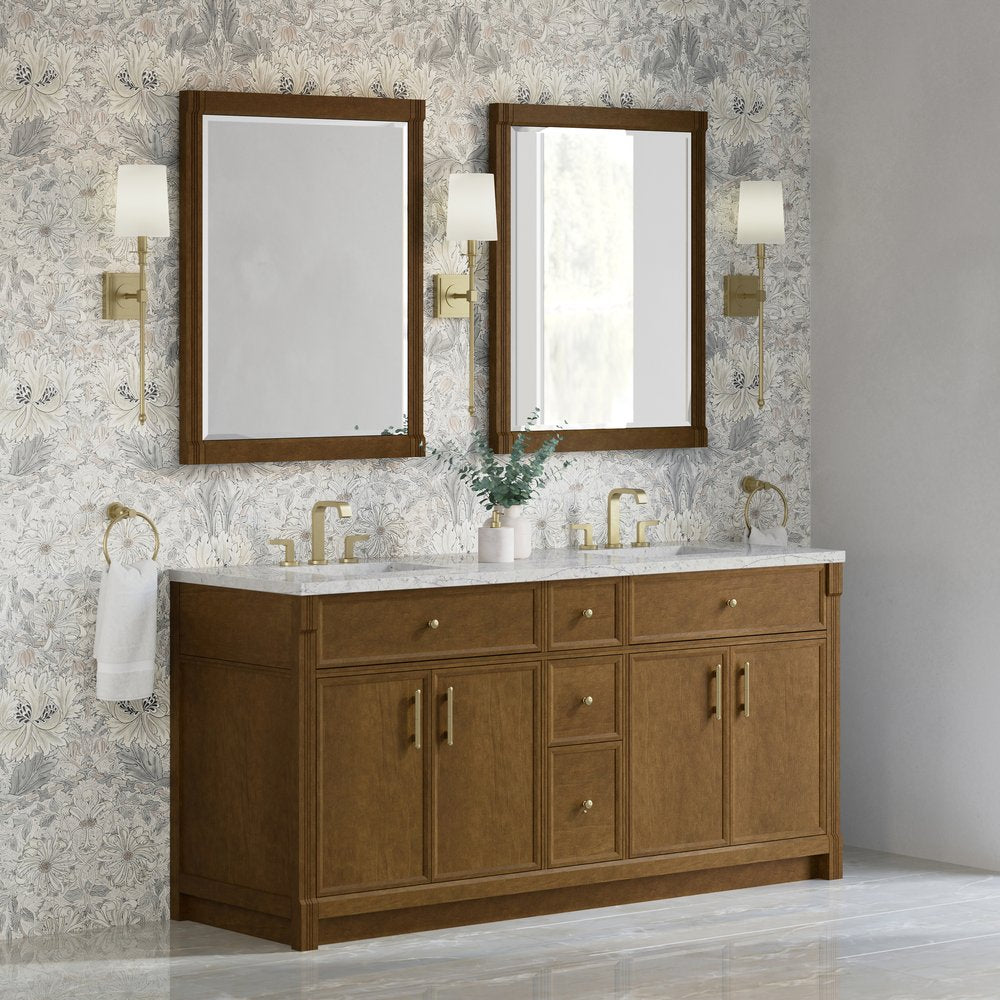 James Martin - Bellshire 72" Double Vanity, Honey Oak w/ 3 CM Eternal Jasmine Pearl Silestone Top w/FreePower Wireless Charger - 660-V72-HNO-FEJP view 4