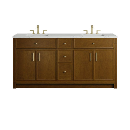 James Martin - Bellshire 72" Double Vanity, Honey Oak w/ 3 CM Ethereal Noctis Silestone Top w/FreePower Wireless Charger - 660-V72-HNO-FENC view 1