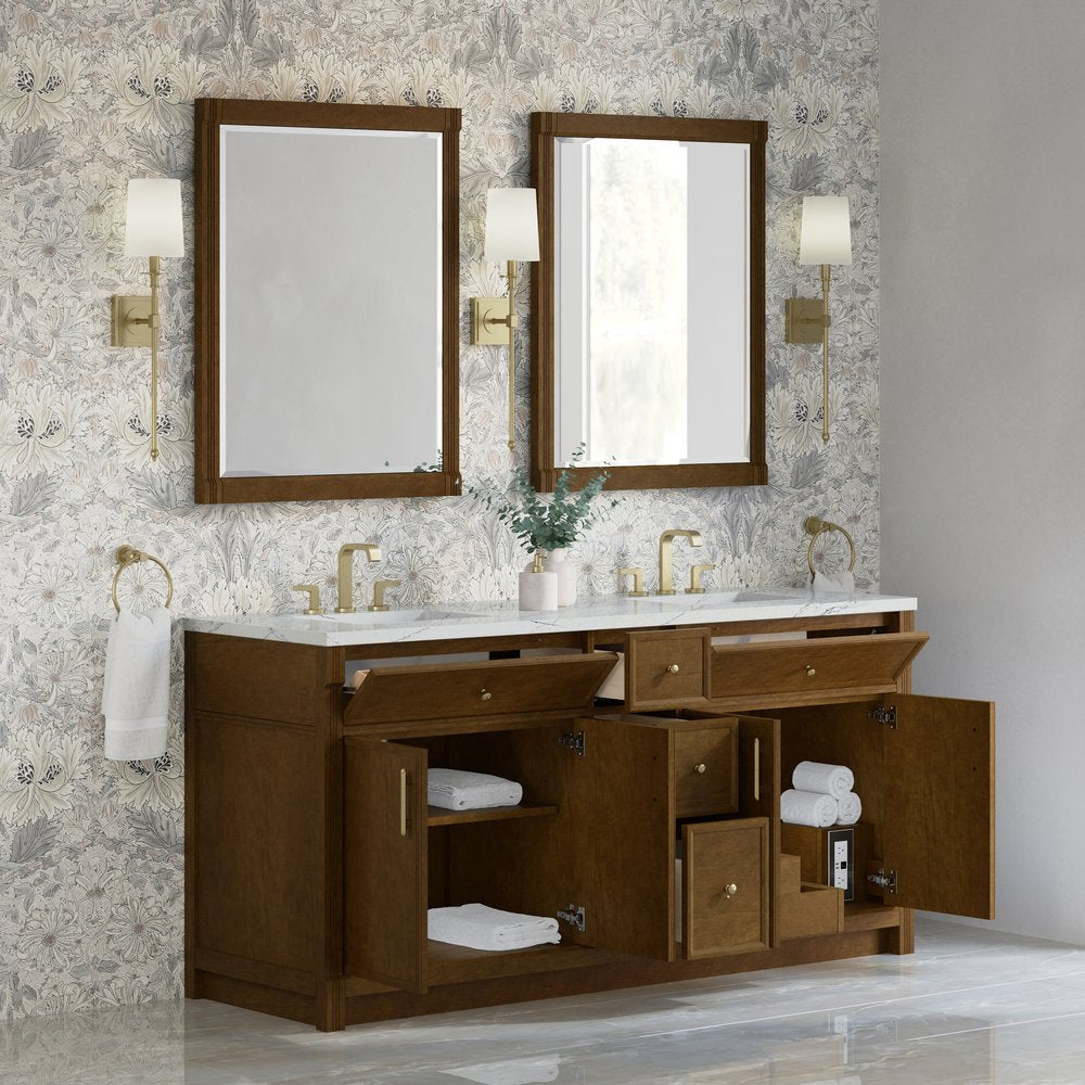 James Martin - Bellshire 72" Double Vanity, Honey Oak w/ 3 CM Ethereal Noctis Silestone Top w/FreePower Wireless Charger - 660-V72-HNO-FENC view 5