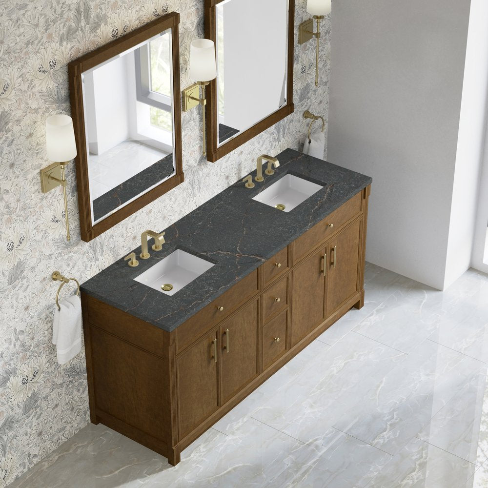 James Martin - Bellshire 72" Double Vanity, Honey Oak w/ 3 CM Parisien Bleu Silestone Top - 660-V72-HNO-3PBL view 7