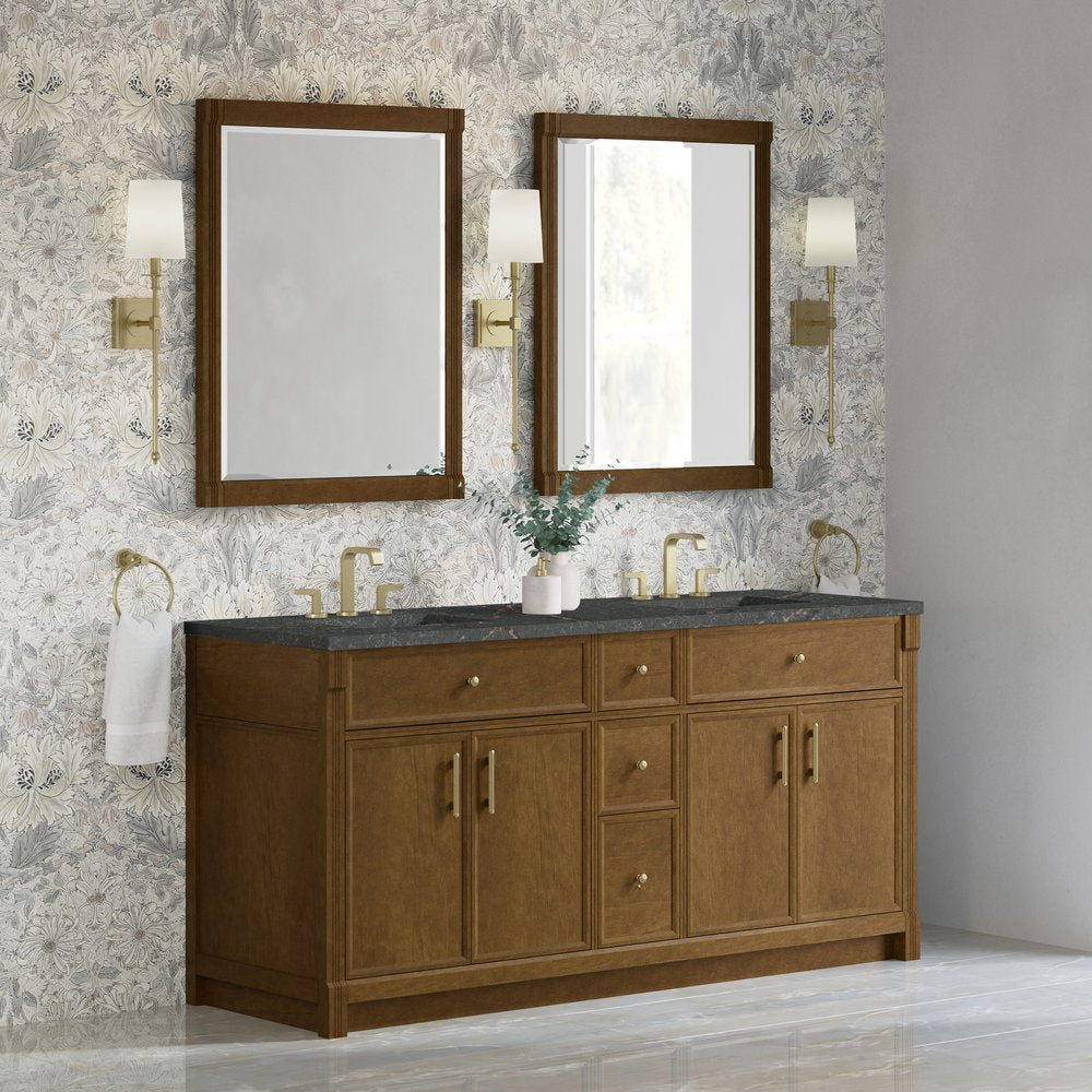 James Martin - Bellshire 72" Double Vanity, Honey Oak w/ 3 CM Parisien Bleu Silestone Top w/FreePower Wireless Charger - 660-V72-HNO-FPBL view 4