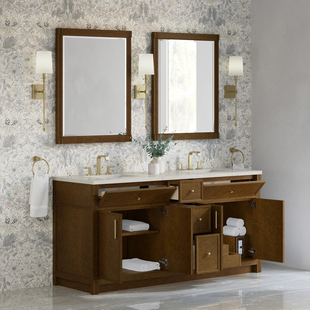 James Martin - Bellshire 72" Double Vanity, Honey Oak w/ 3 CM Siberian Silestone Top w/FreePower Wireless Charger - 660-V72-HNO-FSFR view 5