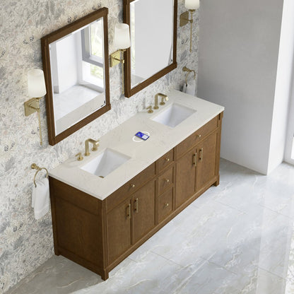 James Martin - Bellshire 72" Double Vanity, Honey Oak w/ 3 CM Siberian Silestone Top w/FreePower Wireless Charger - 660-V72-HNO-FSFR view 7