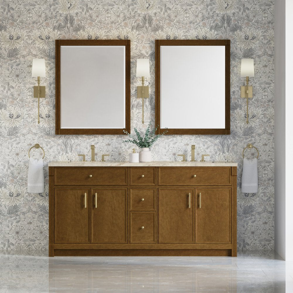 James Martin - Bellshire 72" Double Vanity, Honey Oak w/ 3 CM Tajnar Eclos Top w/FreePower Wireless Charger - 660-V72-HNO-FTJR view 3