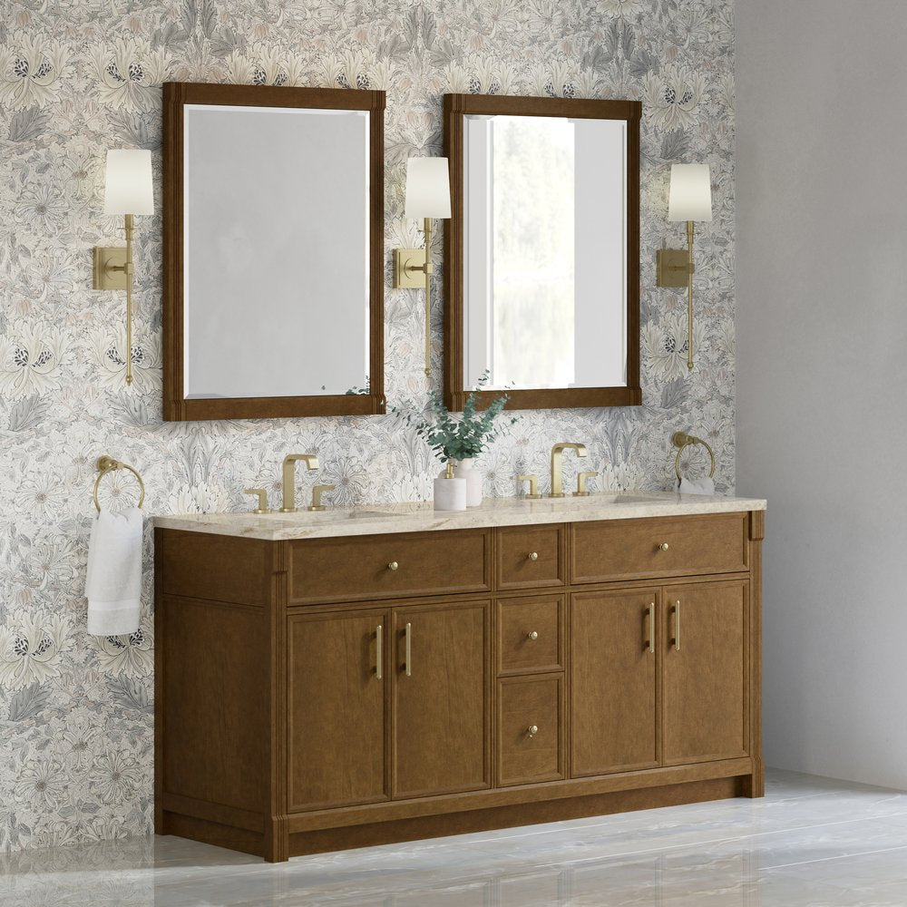 James Martin - Bellshire 72" Double Vanity, Honey Oak w/ 3 CM Tajnar Eclos Top w/FreePower Wireless Charger - 660-V72-HNO-FTJR view 4