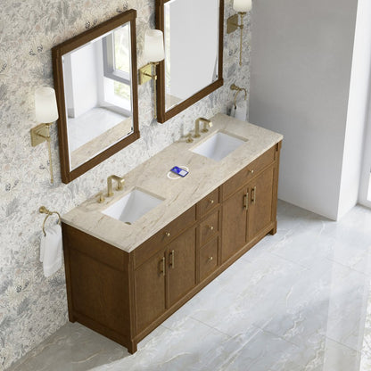 James Martin - Bellshire 72" Double Vanity, Honey Oak w/ 3 CM Tajnar Eclos Top w/FreePower Wireless Charger - 660-V72-HNO-FTJR view 7