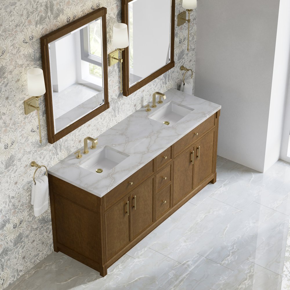James Martin - Bellshire 72" Double Vanity, Honey Oak w/ 3 CM Victorian Silver Silestone Top - 660-V72-HNO-3VSL view 7