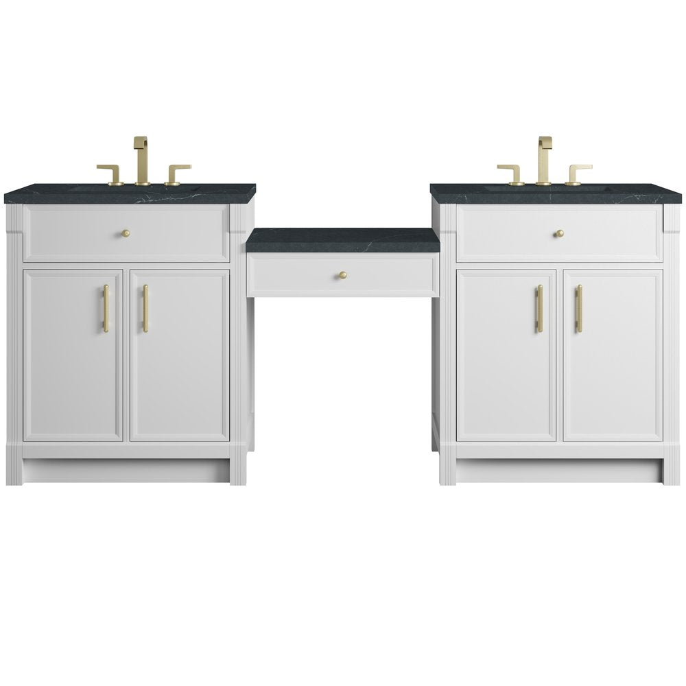 James Martin - Bellshire 84" Dual Vanity Set with 24" Make-Up Counter, Bright White w/3 cm Charcoal Soapstone Silestone Top - 660-VMC84-BW-3CSP view 1