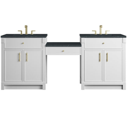 James Martin - Bellshire 84" Dual Vanity Set with 24" Make-Up Counter, Bright White w/3 cm Charcoal Soapstone Silestone Top - 660-VMC84-BW-3CSP view 1