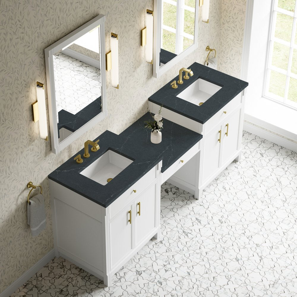 James Martin - Bellshire 84" Dual Vanity Set with 24" Make-Up Counter, Bright White w/3 cm Charcoal Soapstone Silestone Top - 660-VMC84-BW-3CSP view 4