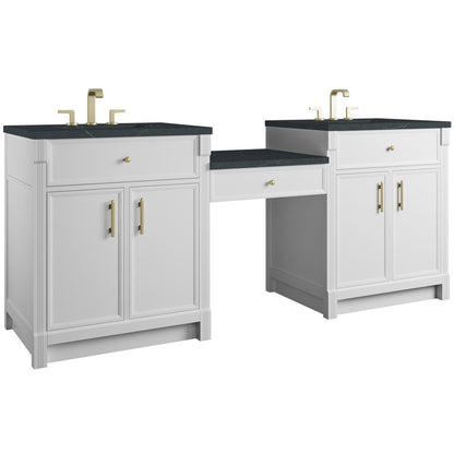James Martin - Bellshire 84" Dual Vanity Set with 24" Make-Up Counter, Bright White w/3 cm Charcoal Soapstone Silestone Top - 660-VMC84-BW-3CSP view 5