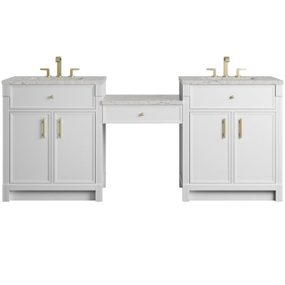James Martin - Bellshire 84" Dual Vanity Set with 24" Make-Up Counter, Bright White w/3 cm Eternal Jasmine Pearl Silestone Top - 660-VMC84-BW-3EJP view 1