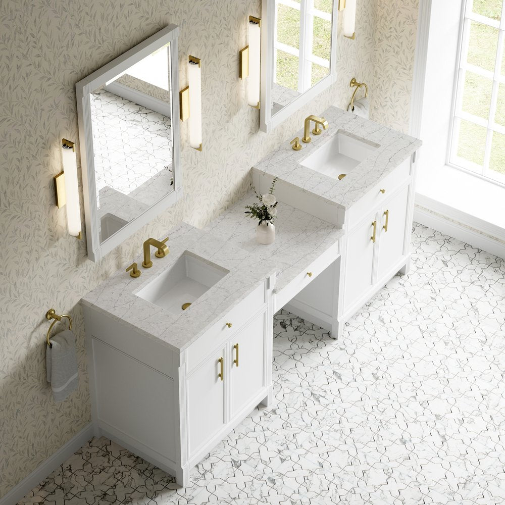James Martin - Bellshire 84" Dual Vanity Set with 24" Make-Up Counter, Bright White w/3 cm Eternal Jasmine Pearl Silestone Top - 660-VMC84-BW-3EJP view 4