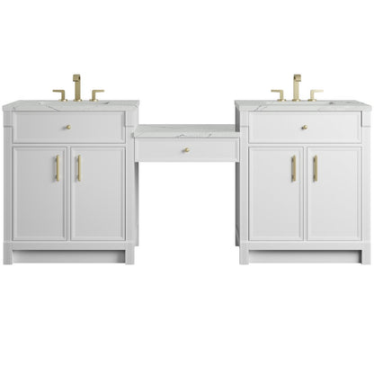 James Martin - Bellshire 84" Dual Vanity Set with 24" Make-Up Counter, Bright White w/3 cm Ethereal Noctis Silestone Top - 660-VMC84-BW-3ENC view 1