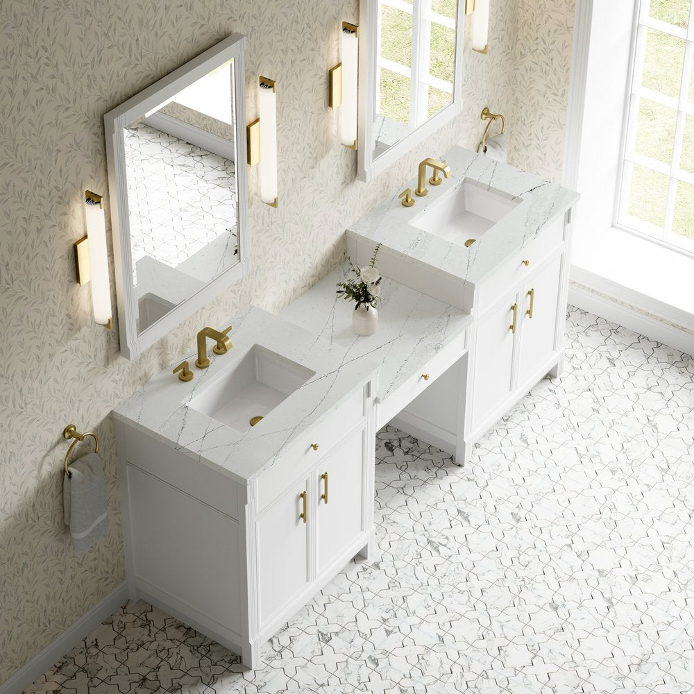 James Martin - Bellshire 84" Dual Vanity Set with 24" Make-Up Counter, Bright White w/3 cm Ethereal Noctis Silestone Top - 660-VMC84-BW-3ENC view 4