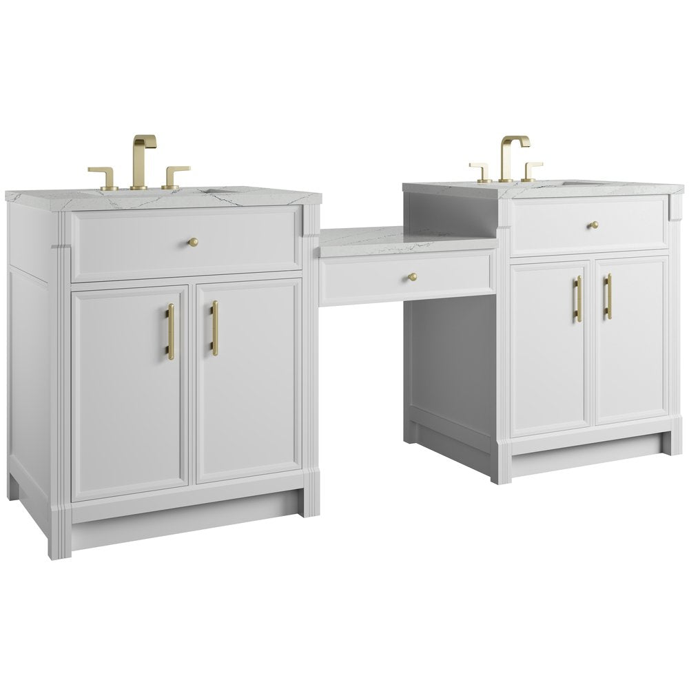 James Martin - Bellshire 84" Dual Vanity Set with 24" Make-Up Counter, Bright White w/3 cm Ethereal Noctis Silestone Top - 660-VMC84-BW-3ENC view 5