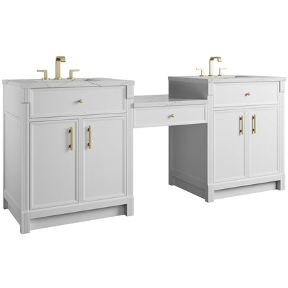 James Martin - Bellshire 84" Dual Vanity Set with 24" Make-Up Counter, Bright White w/3 cm Ethereal Noctis Silestone Top - 660-VMC84-BW-3ENC view 5