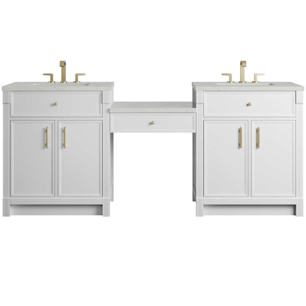 James Martin - Bellshire 84" Dual Vanity Set with 24" Make-Up Counter, Bright White w/3 cm Lime Delight Silestone Top - 660-VMC84-BW-3LDL view 1
