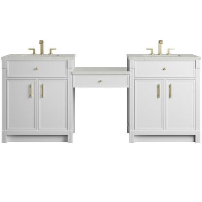 James Martin - Bellshire 84" Dual Vanity Set with 24" Make-Up Counter, Bright White w/3 cm Lime Delight Silestone Top - 660-VMC84-BW-3LDL view 1