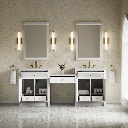 James Martin - Bellshire 84" Dual Vanity Set with 24" Make-Up Counter, Bright White w/3 cm Lime Delight Silestone Top - 660-VMC84-BW-3LDL view 3