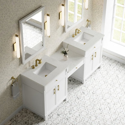 James Martin - Bellshire 84" Dual Vanity Set with 24" Make-Up Counter, Bright White w/3 cm Lime Delight Silestone Top - 660-VMC84-BW-3LDL view 4